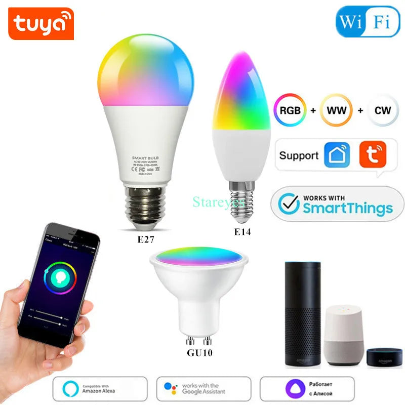 Lâmpada LED Inteligente Wifi/Zigbee RGB + CCT (E27, E14 ou GU10)