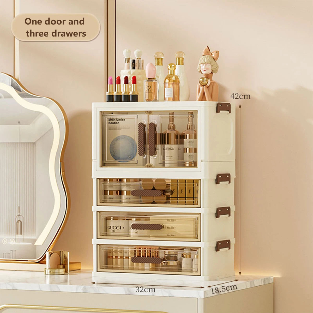 Organizador de Maquiagem Acrílico com Gavetas e Portas Magnéticas