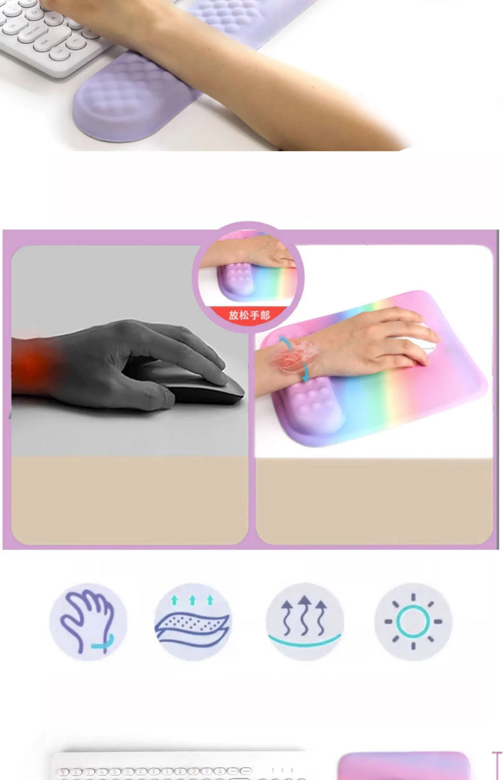 Kit Apoio de Pulso Ergonômico para Teclado e Mouse (Memory Foam)