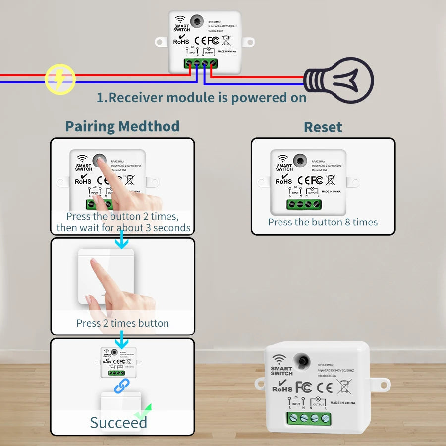 Kit Interruptor RF 433MHz: Controle Luzes e Lâmpadas à Distância