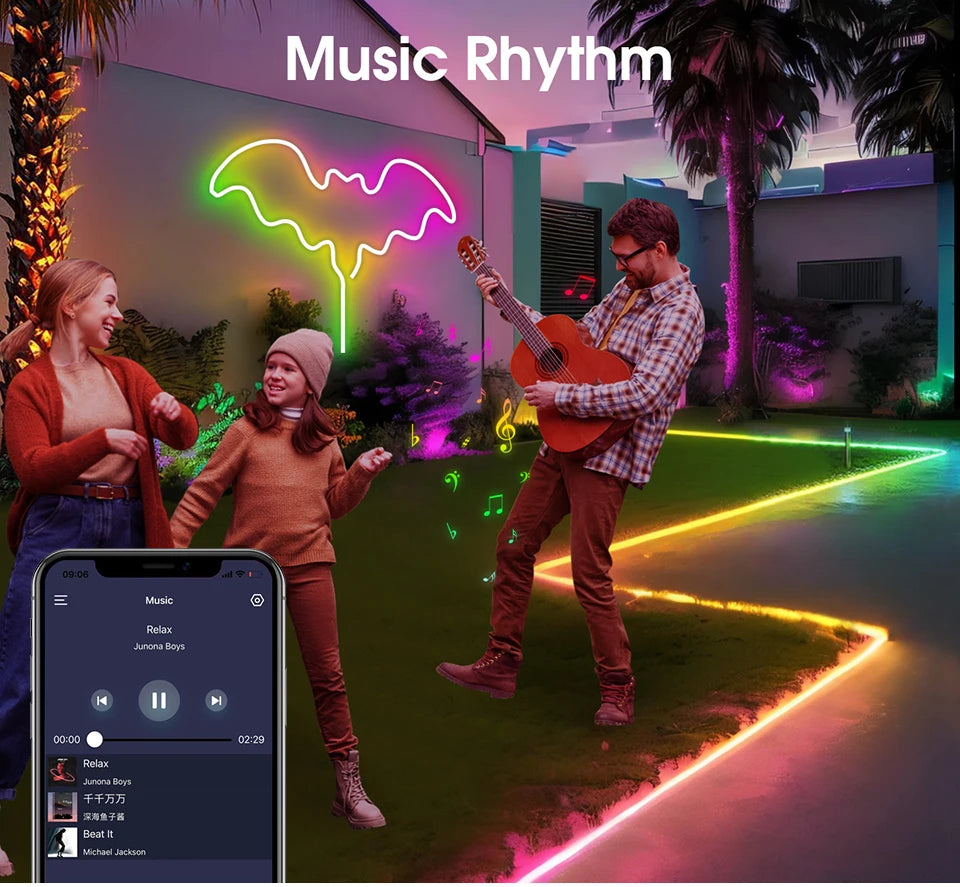 Fita LED Neon RGBIC Inteligente Flexível com Controle via App (USB)