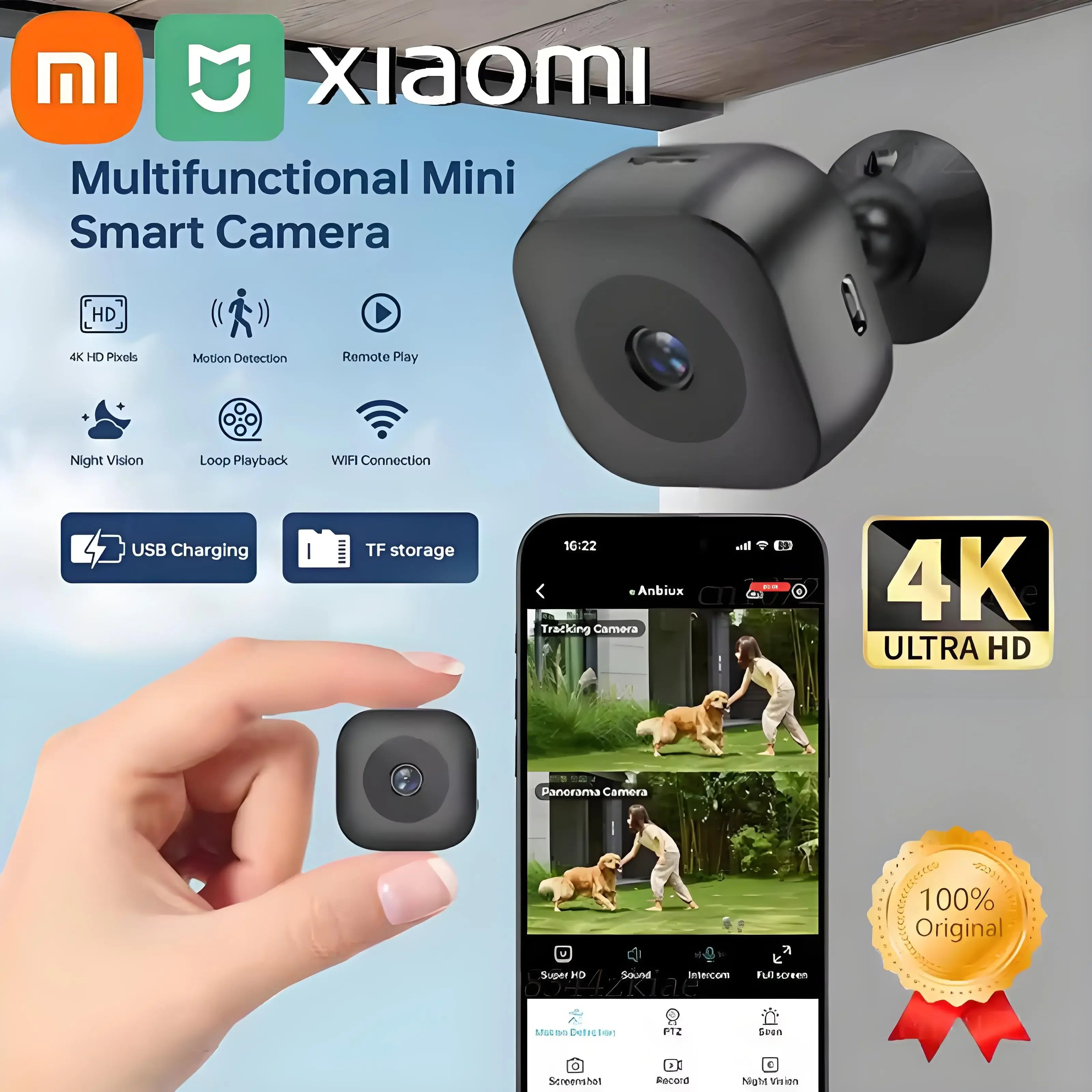 Mini Câmera de Segurança Wifi Xiaomi 4K com Detecção de Movimento