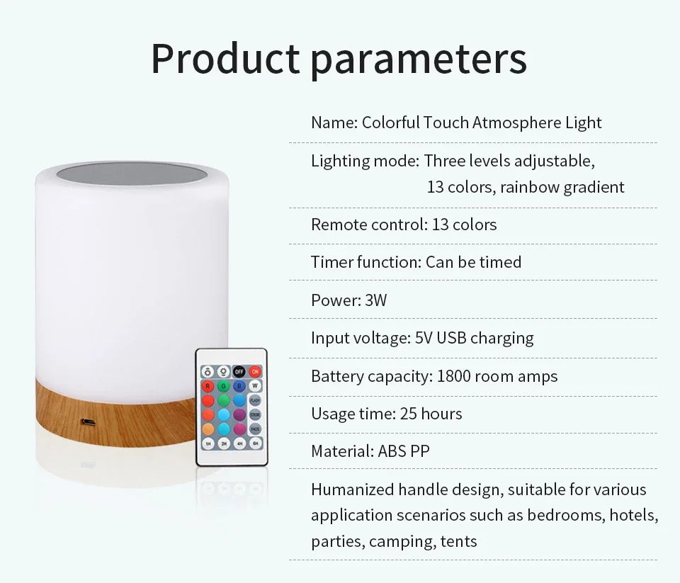 Luminária de Mesa LED RGB com Controle Remoto ou Toque (7 ou 13 Cores)