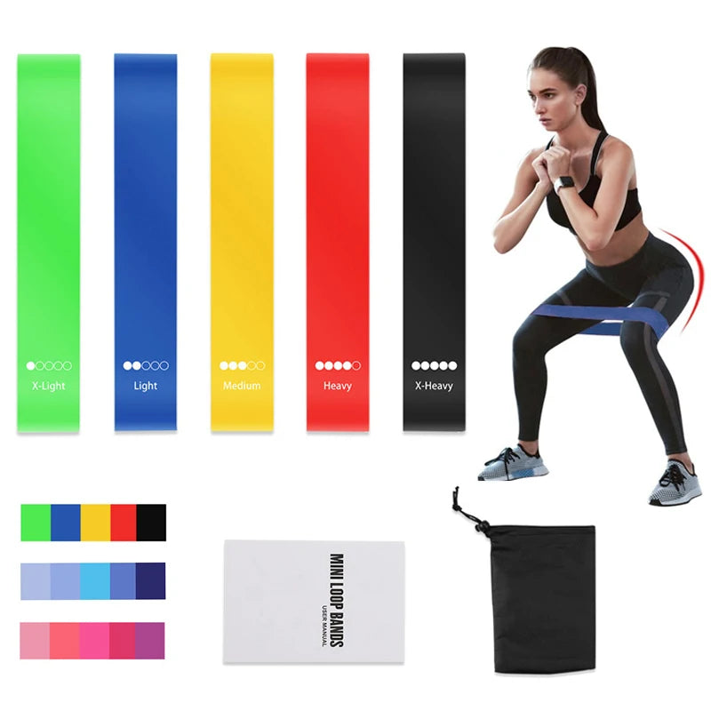 Kit 5 Faixas Elásticas Mini Band TPE para Treino Funcional e Yoga