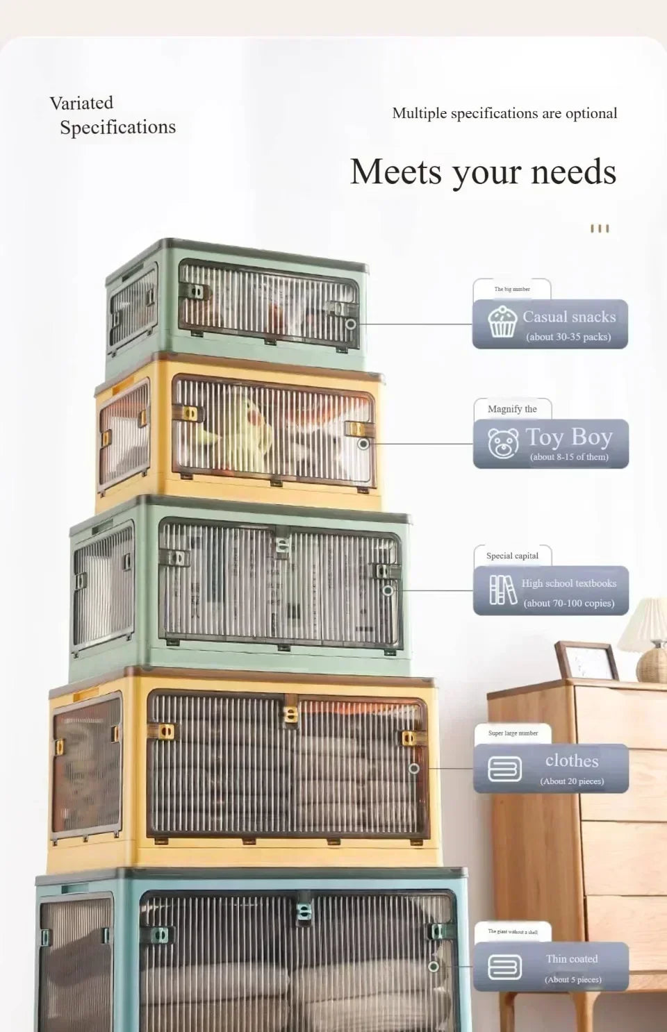 Baú Organizador Empilhável com Portas Frontais e Rodas