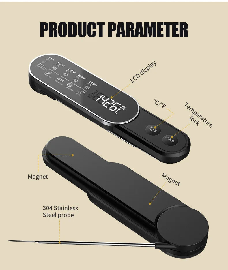 Termômetro Culinário Recarregável: Sem Fio e à Prova D'água (IP67)