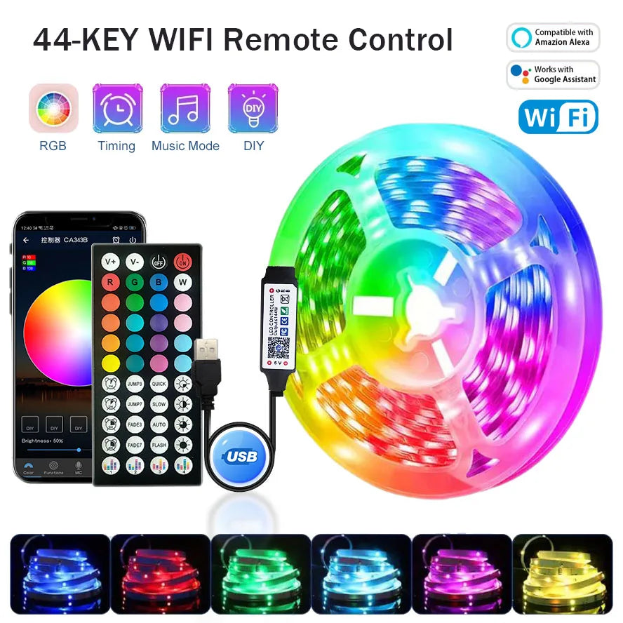 Fita LED RGB USB 5V com Controle via App para Decoração de Quarto