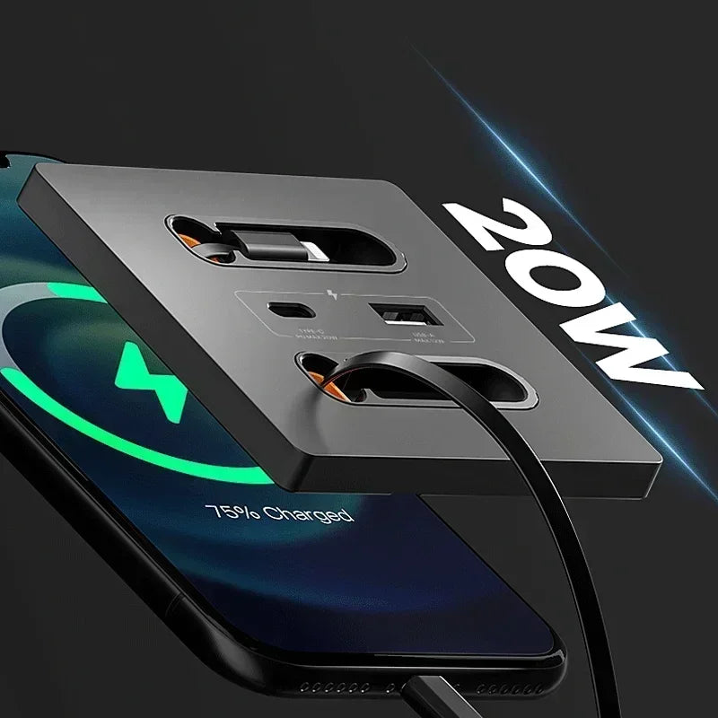 Tomada de Parede Inteligente Universal com Cabo de Carregamento Retrátil 20W