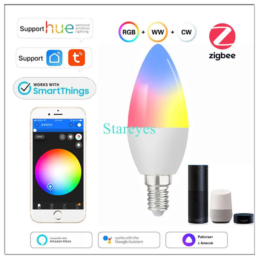 Lâmpada LED Inteligente Wifi/Zigbee RGB + CCT (E27, E14 ou GU10)