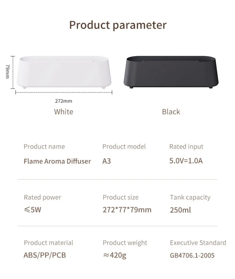Difusor de Aromas Ultrassônico USB com Efeito Chama Colorida