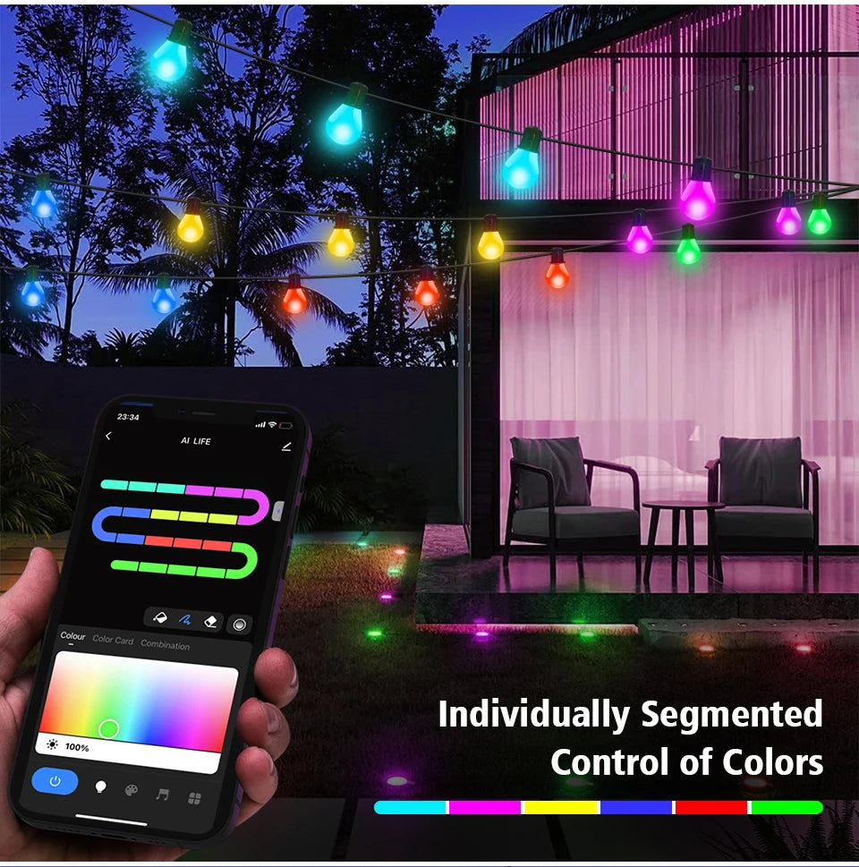 Cordão de Luzes LED Inteligente Tuya Wifi/Bluetooth 15m (25 Lâmpadas)