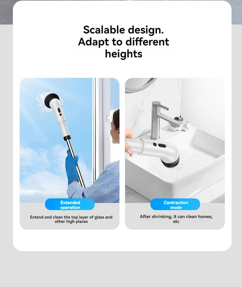 Esfregão Elétrico Giratório Recarregável com até 9 Acessórios de Limpeza