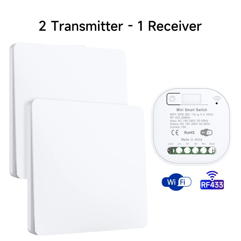 Interruptor de Parede Sem Fio RF433 com Receptor Wifi (App Tuya/Smart Life)