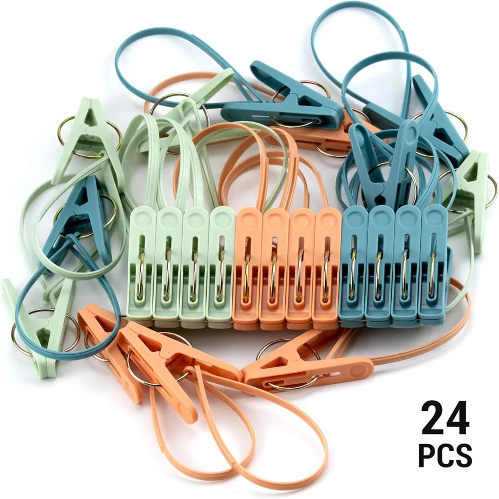 24 Mini Prendedores de Roupa Resistentes com Corda Inclusa