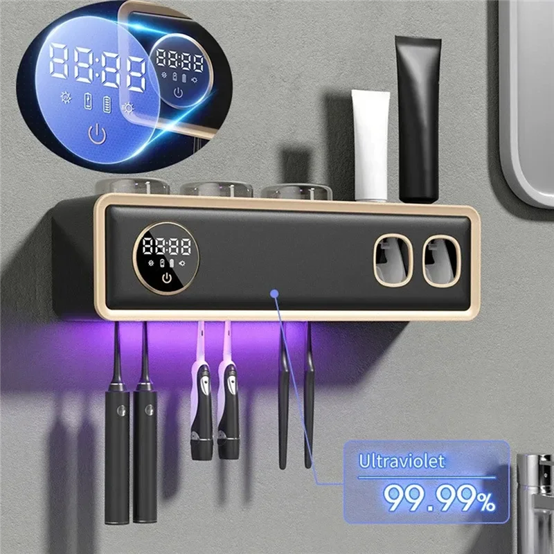 Esterilizador de Escovas UV com Suporte de Parede e Espremedor de Pasta