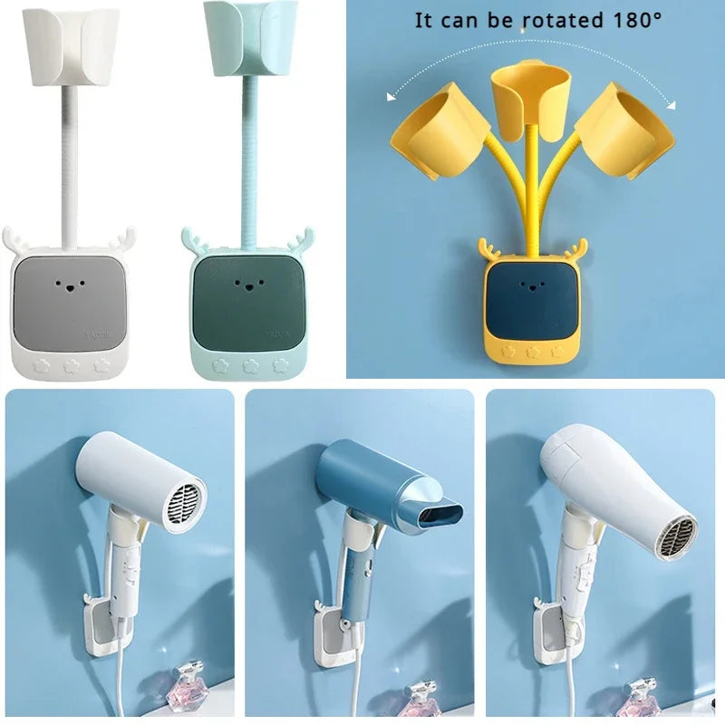 Suporte de Parede Ajustável 180° para Secador de Cabelo (Adesivo)