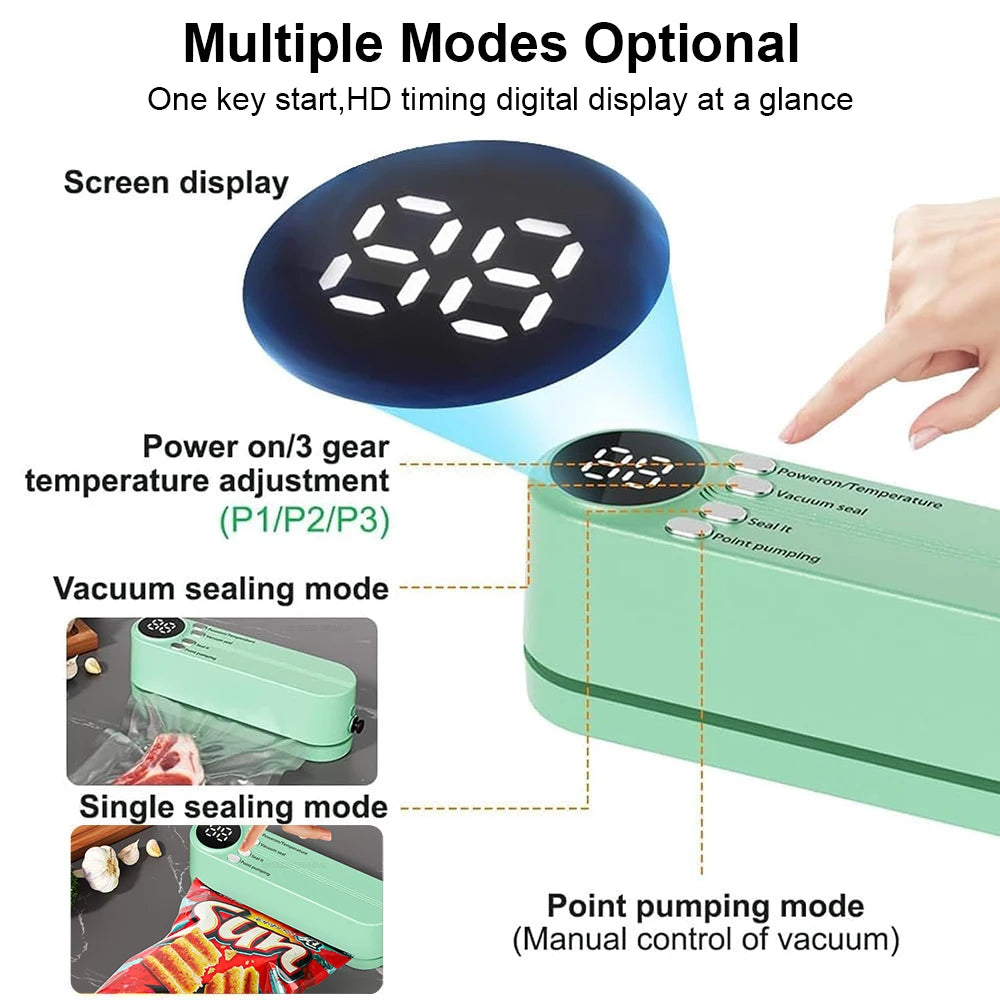 Mini Seladora a Vácuo Portátil: Recarregável USB com 3 Modos