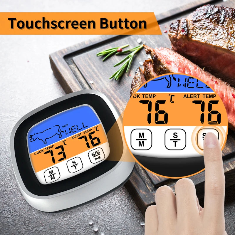 Termômetro Digital Culinário: Sonda para Carnes com Tela Touchscreen