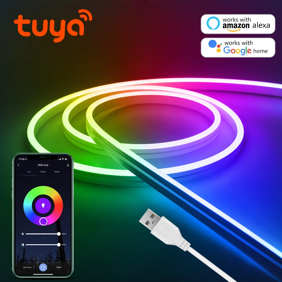 Fita LED COB RGB Wifi Inteligente Tuya/Smart Life (5V USB)