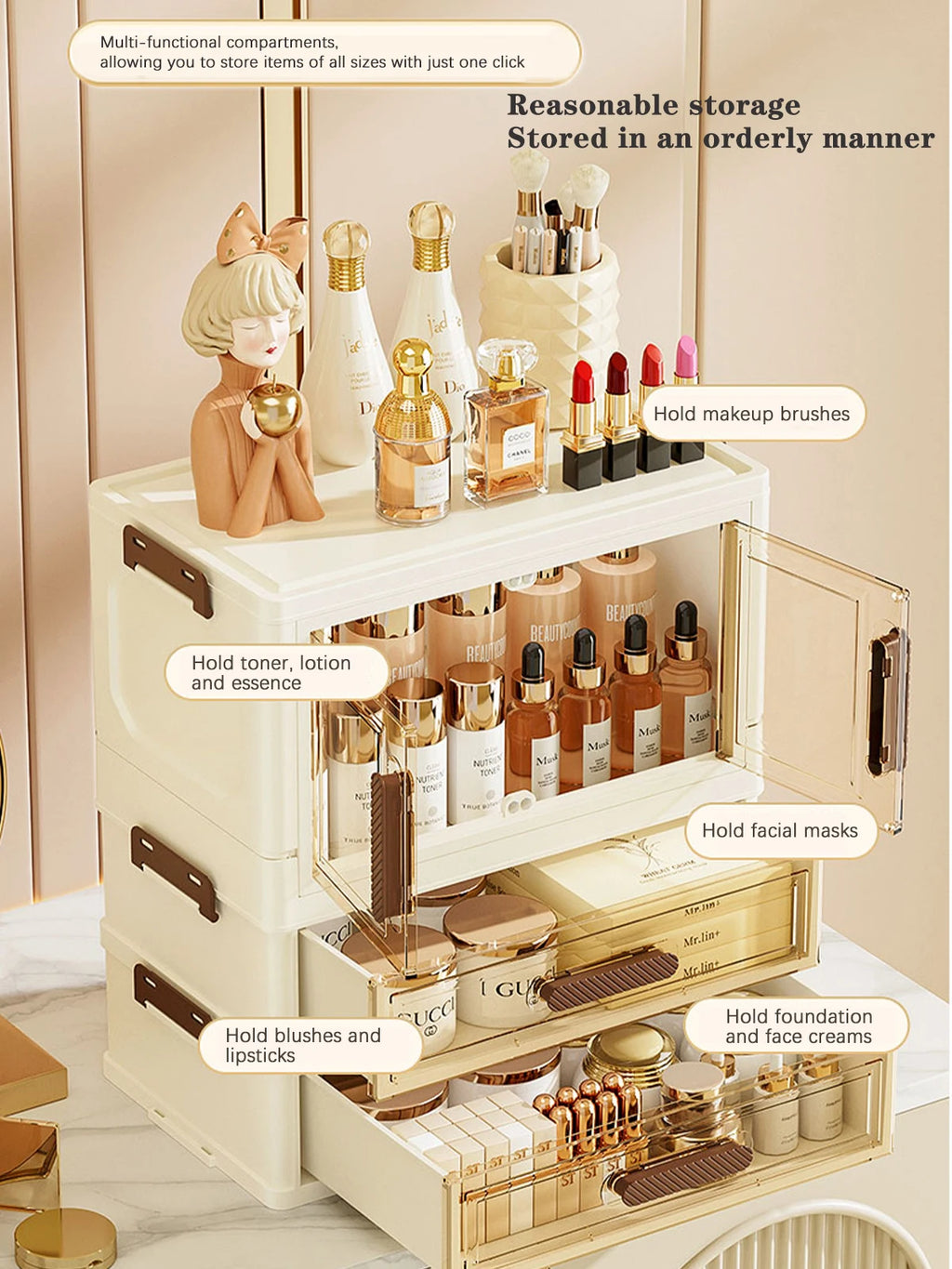 Organizador de Maquiagem Acrílico com Gavetas e Portas Magnéticas