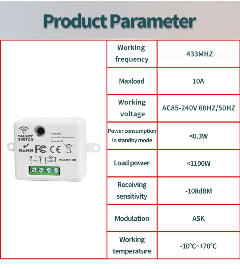 Kit Interruptor RF 433MHz: Controle Luzes e Lâmpadas à Distância