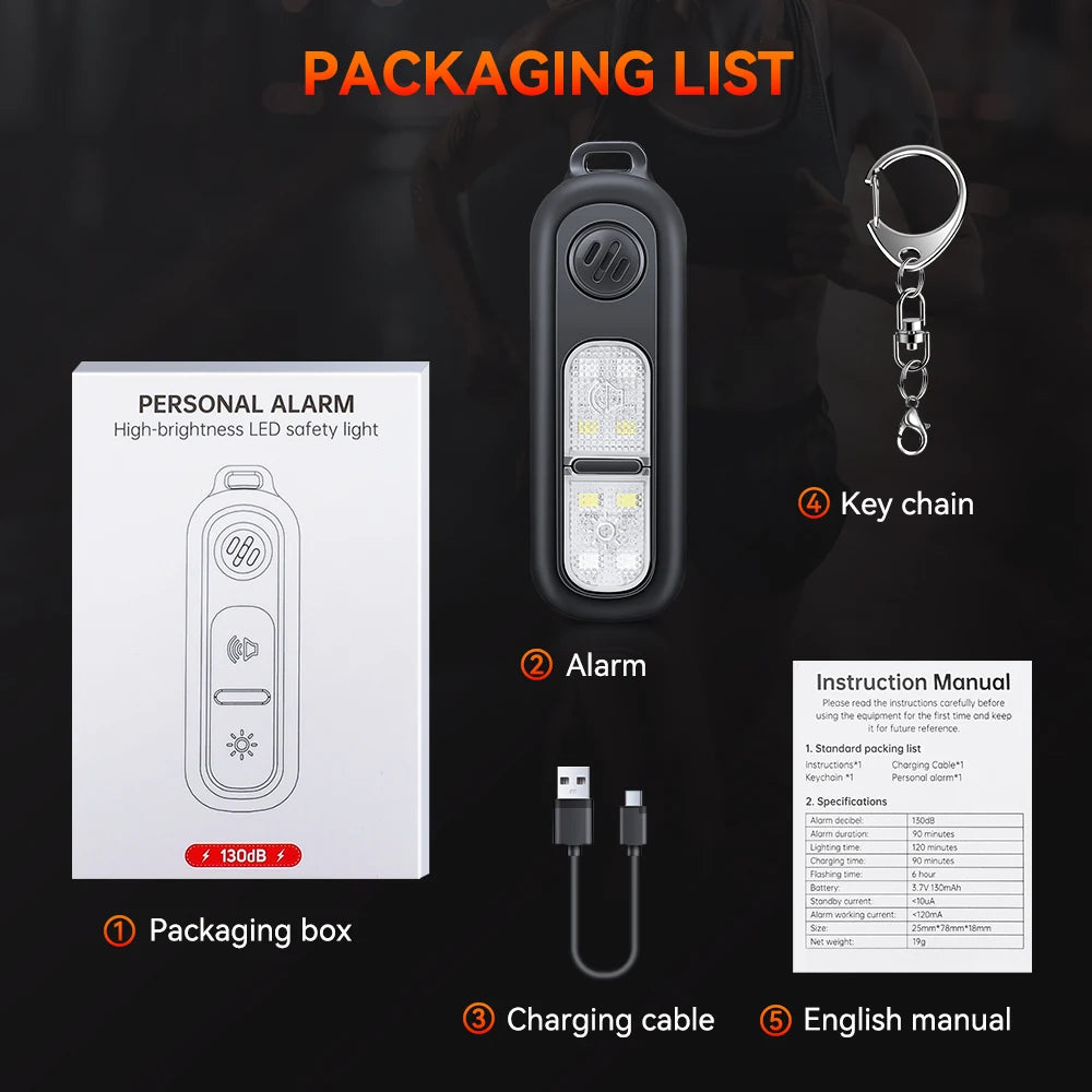 Alarme Pessoal de Defesa Awapow 130dB Recarregável com LED