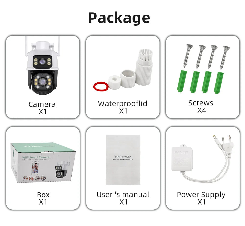 Câmera Externa Wifi Lente Dupla 8MP com Rastreamento à Prova d'Água com Visão Noturna