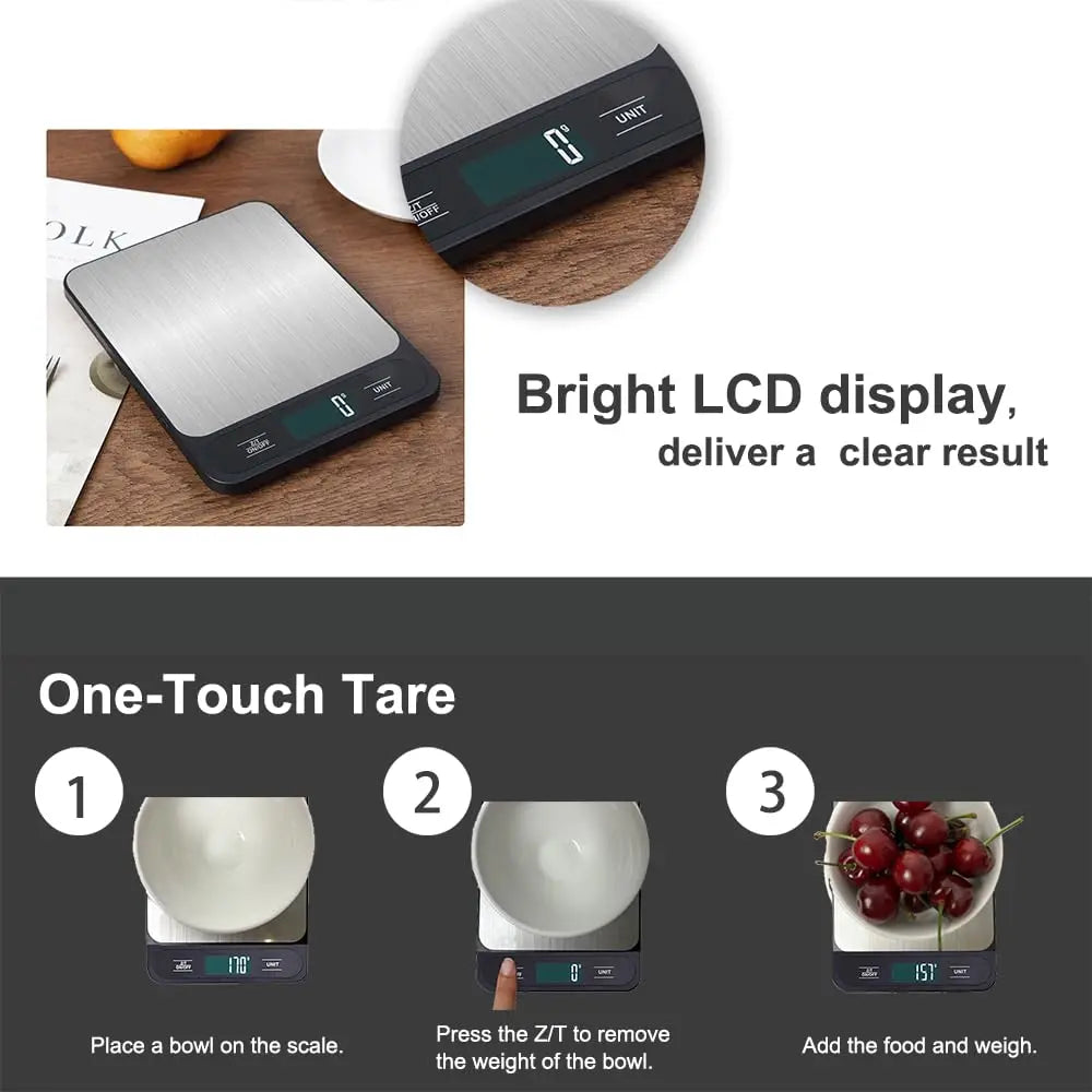 Balança Culinária LCD em Aço Inox (Precisão 1g)