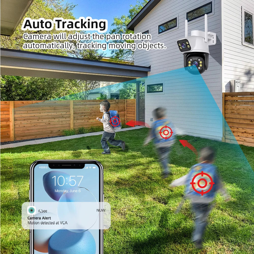 Câmera Externa Wifi Lente Dupla 8MP com Rastreamento à Prova d'Água com Visão Noturna