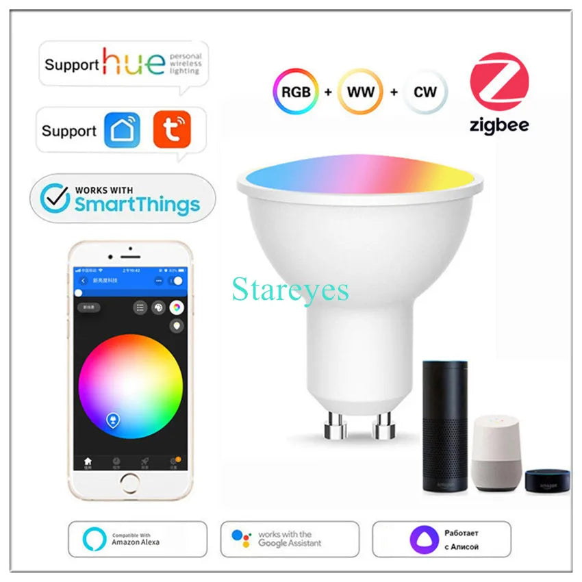 Lâmpada LED Inteligente Wifi/Zigbee RGB + CCT (E27, E14 ou GU10)