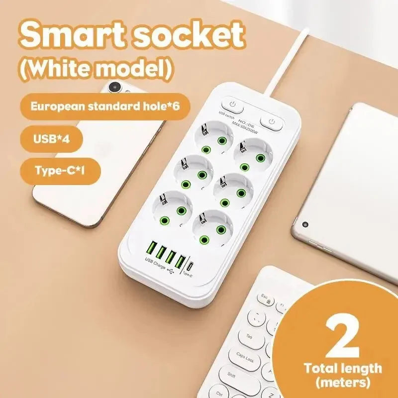 Extensão de Tomada Múltipla (6 Saídas AC) com Filtro de Linha