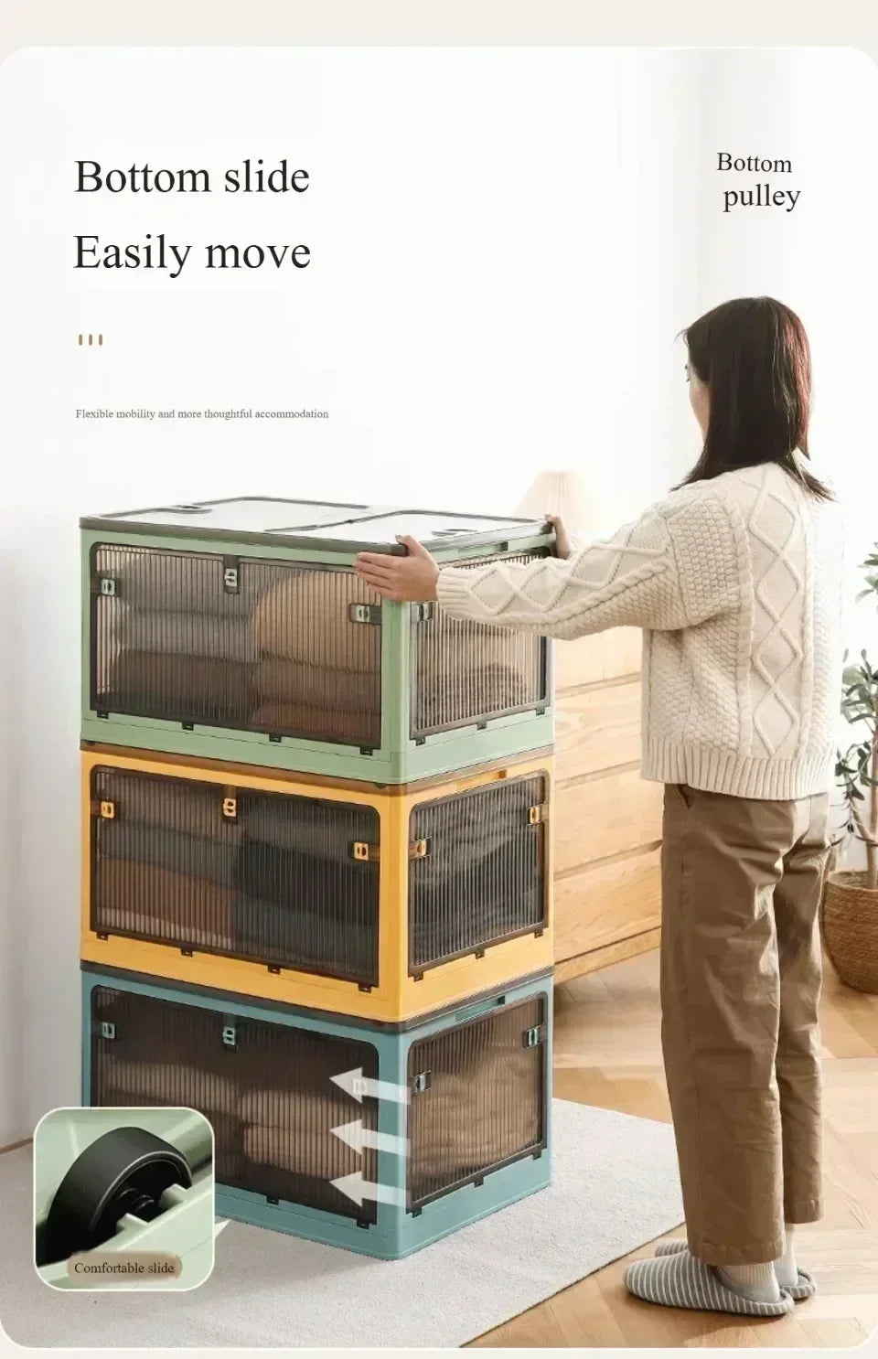 Baú Organizador Empilhável com Portas Frontais e Rodas