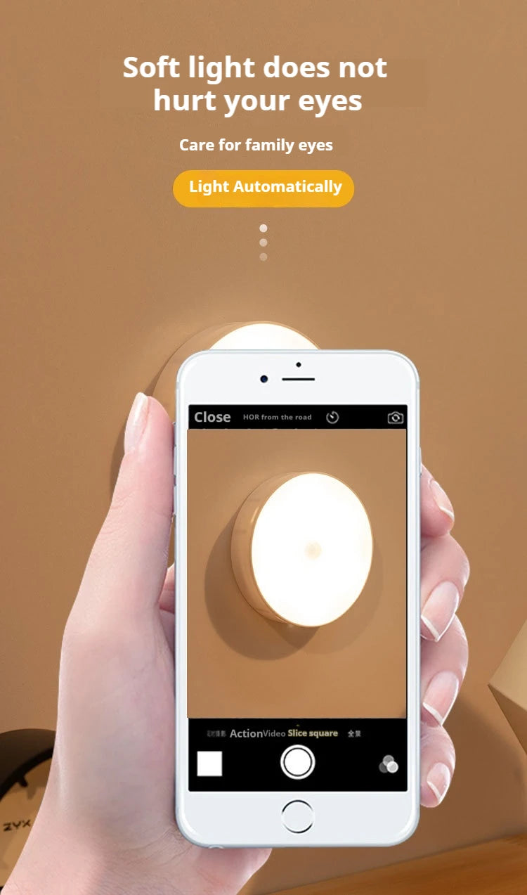 Mini Luz Noturna LED com Sensor de Movimento (Recarregável USB-C)