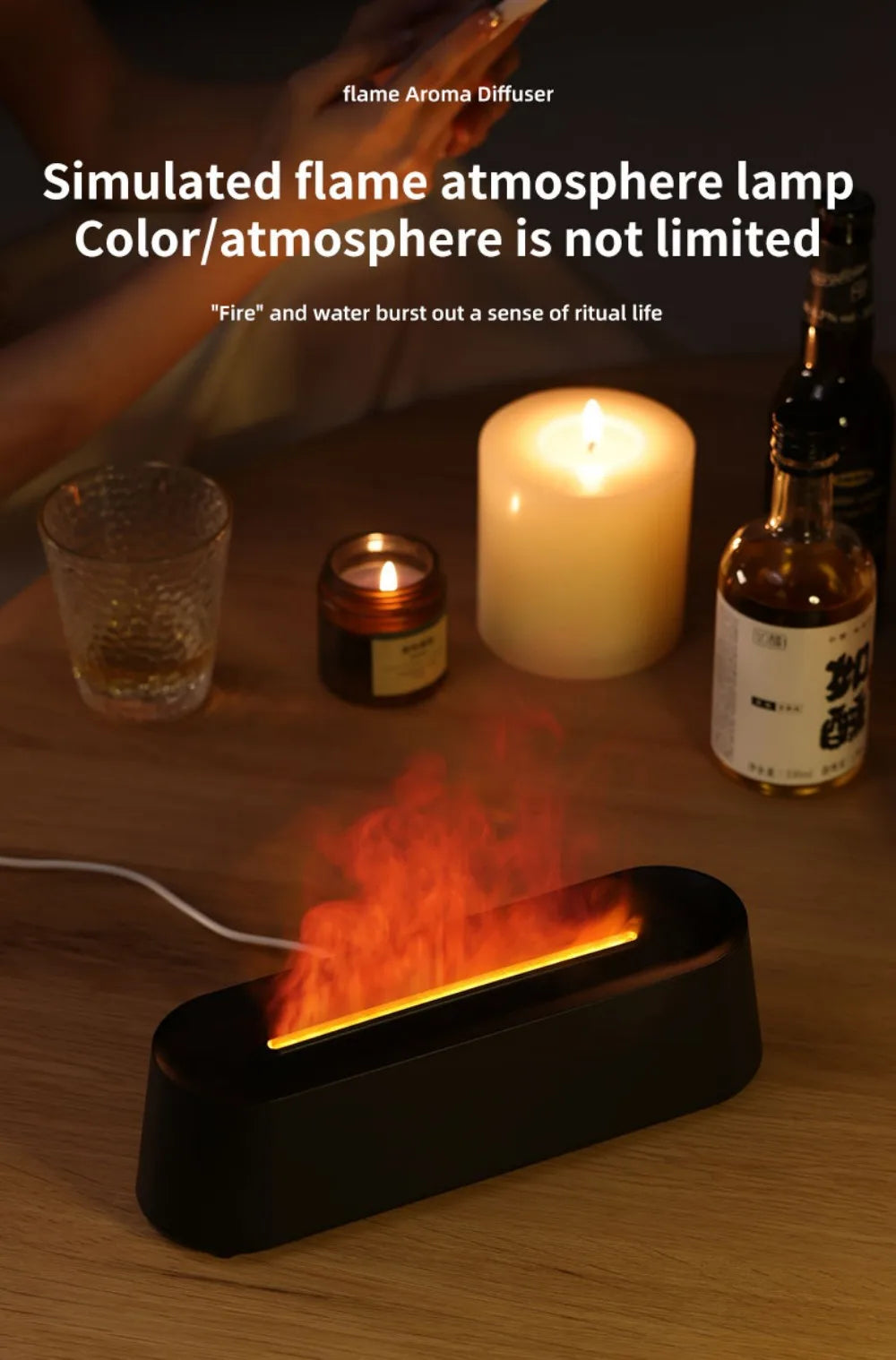 Difusor de Aromas Ultrassônico USB com Efeito Chama Colorida