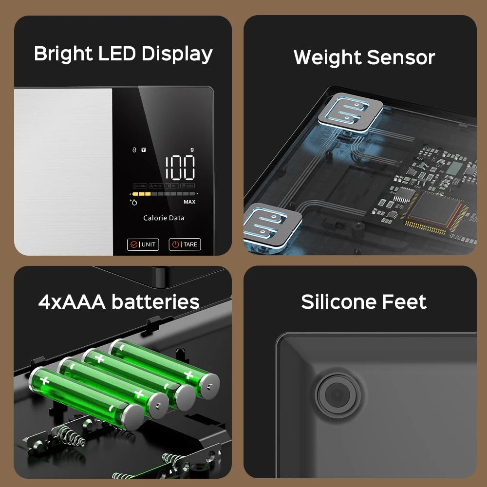 Balança Digital 5kg Aço Inox: Smart com Calculadora Nutricional