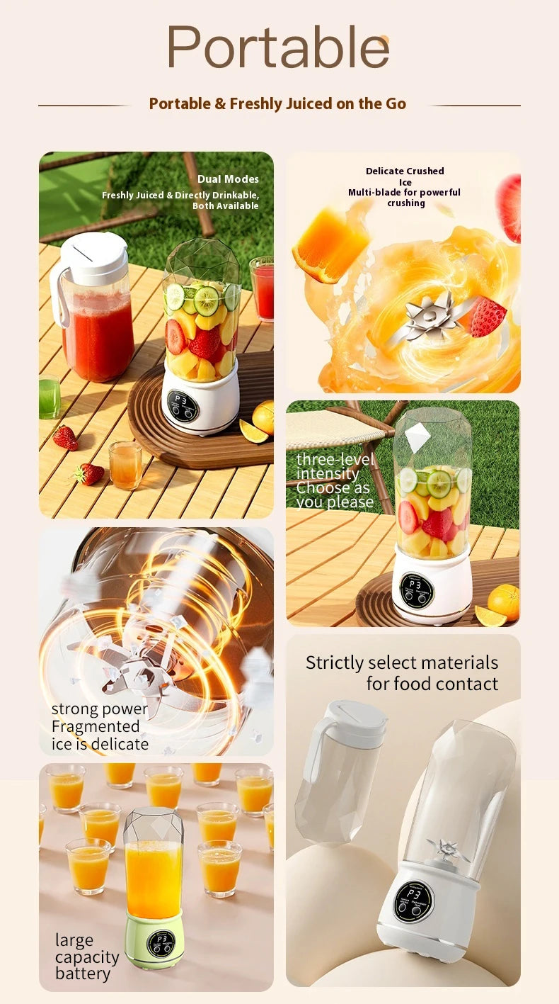 Liquidificador Portátil USB Recarregável 500ml: 3 Níveis de Potência