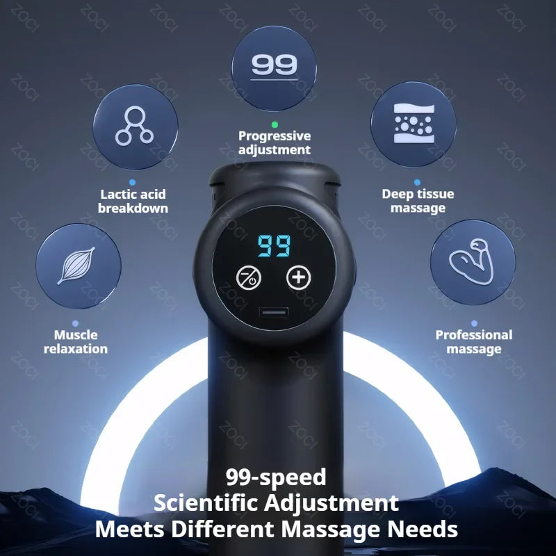 Massageador Elétrico Fascia Gun Recarregável com Display Digital