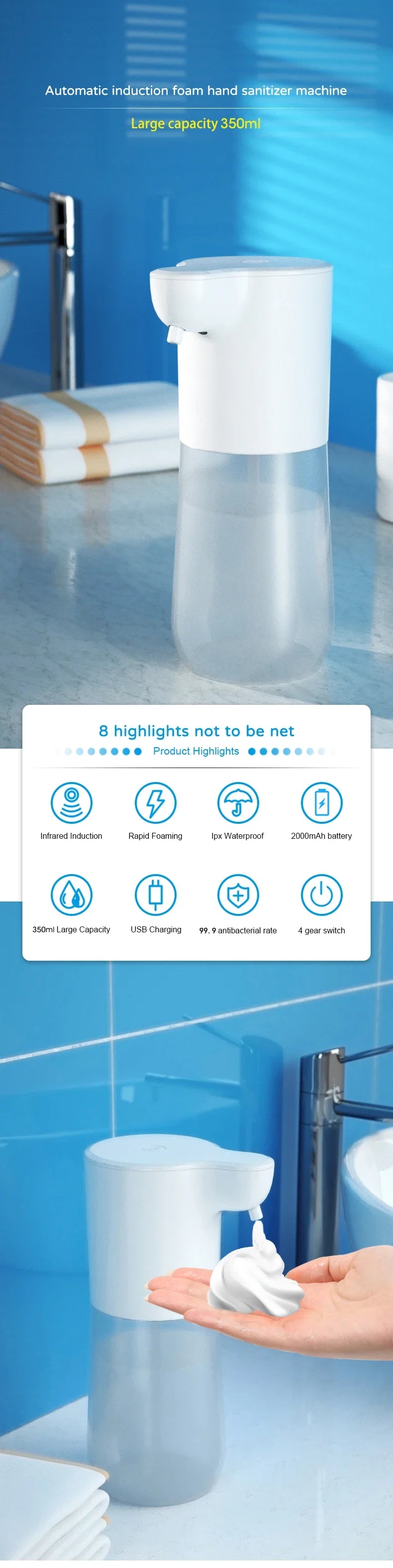 Dispenser Automático de Espuma OLOEY 350ml/600ml Recarregável USB