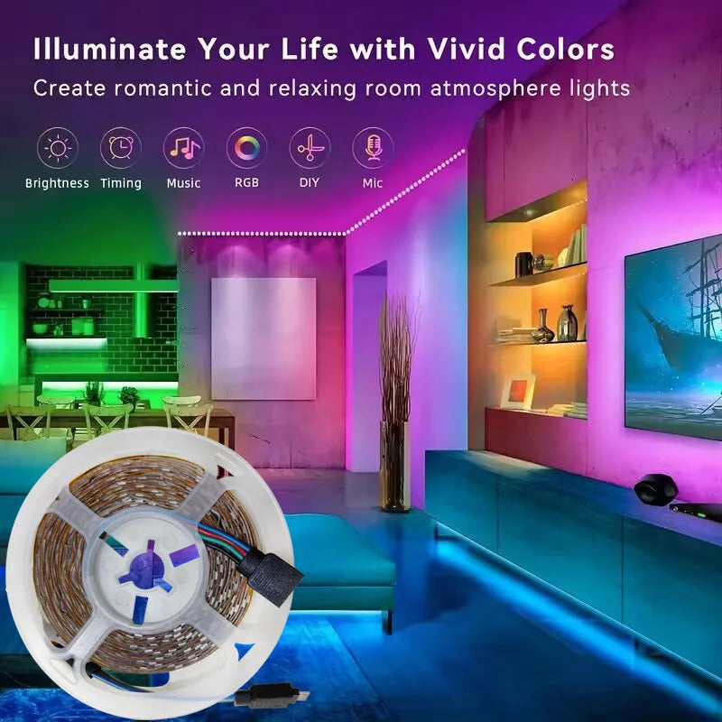 Fita LED RGB USB 5V com Controle via App para Decoração de Quarto