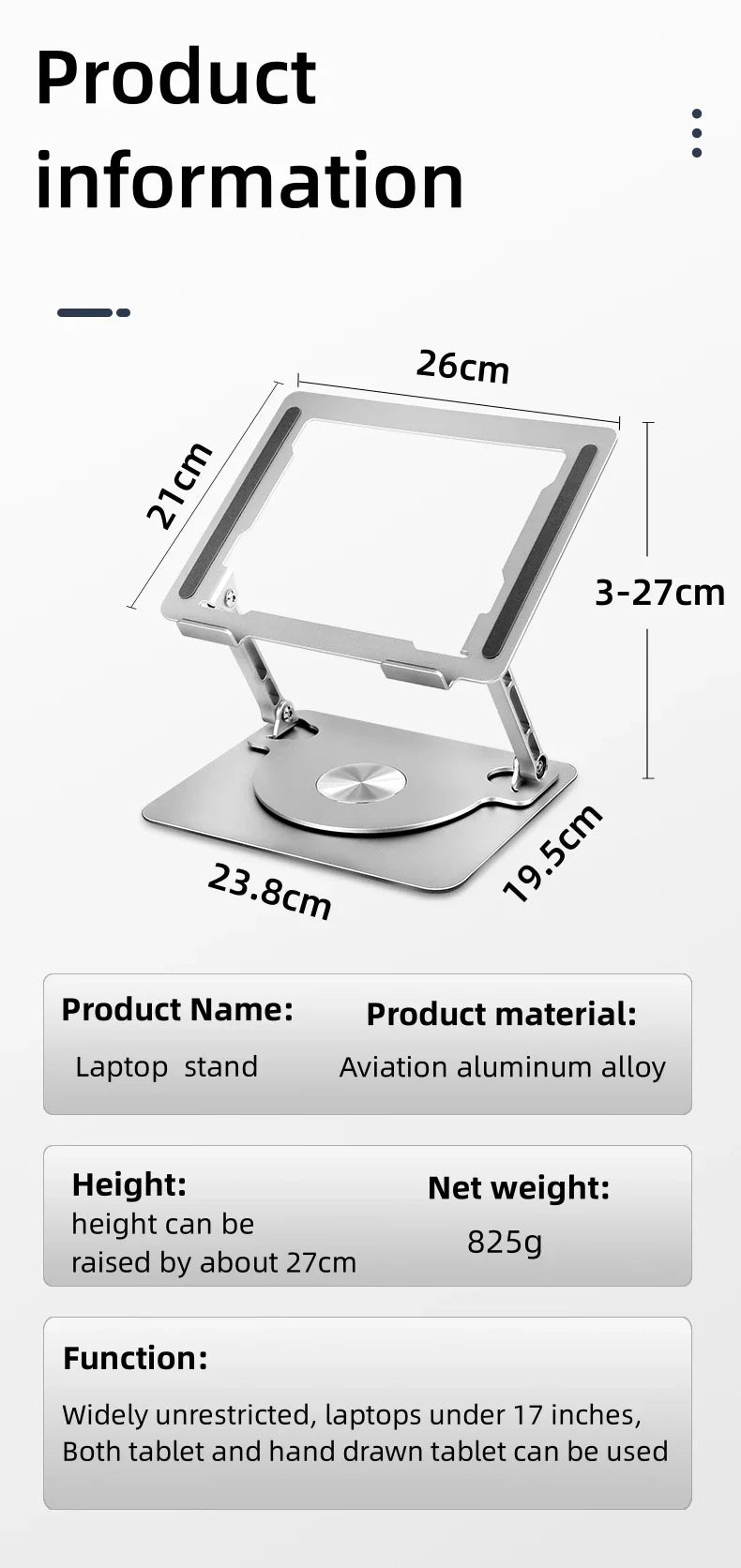 Suporte Ajustável para Notebook com Base Giratória 360° (Alumínio)