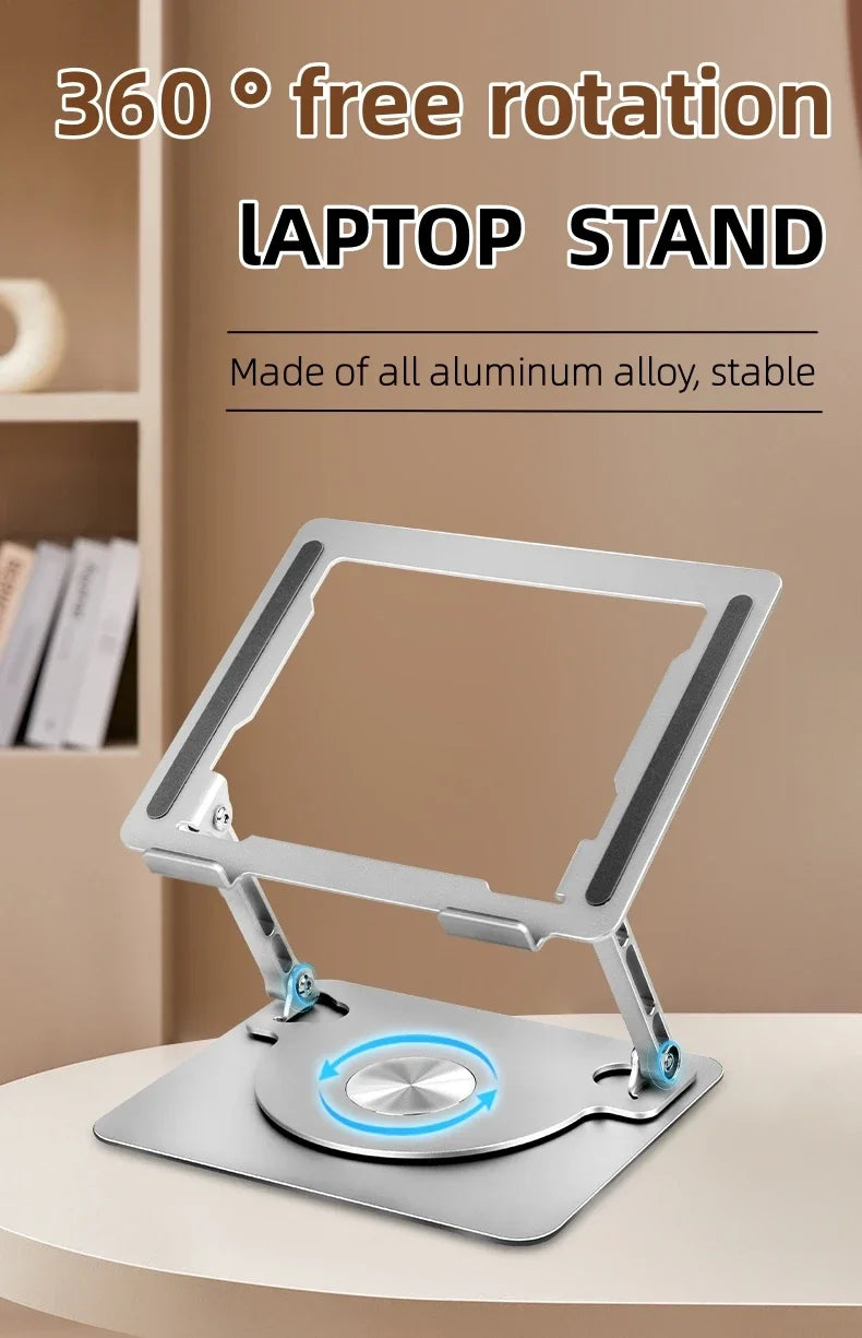 Suporte Ajustável para Notebook com Base Giratória 360° (Alumínio)