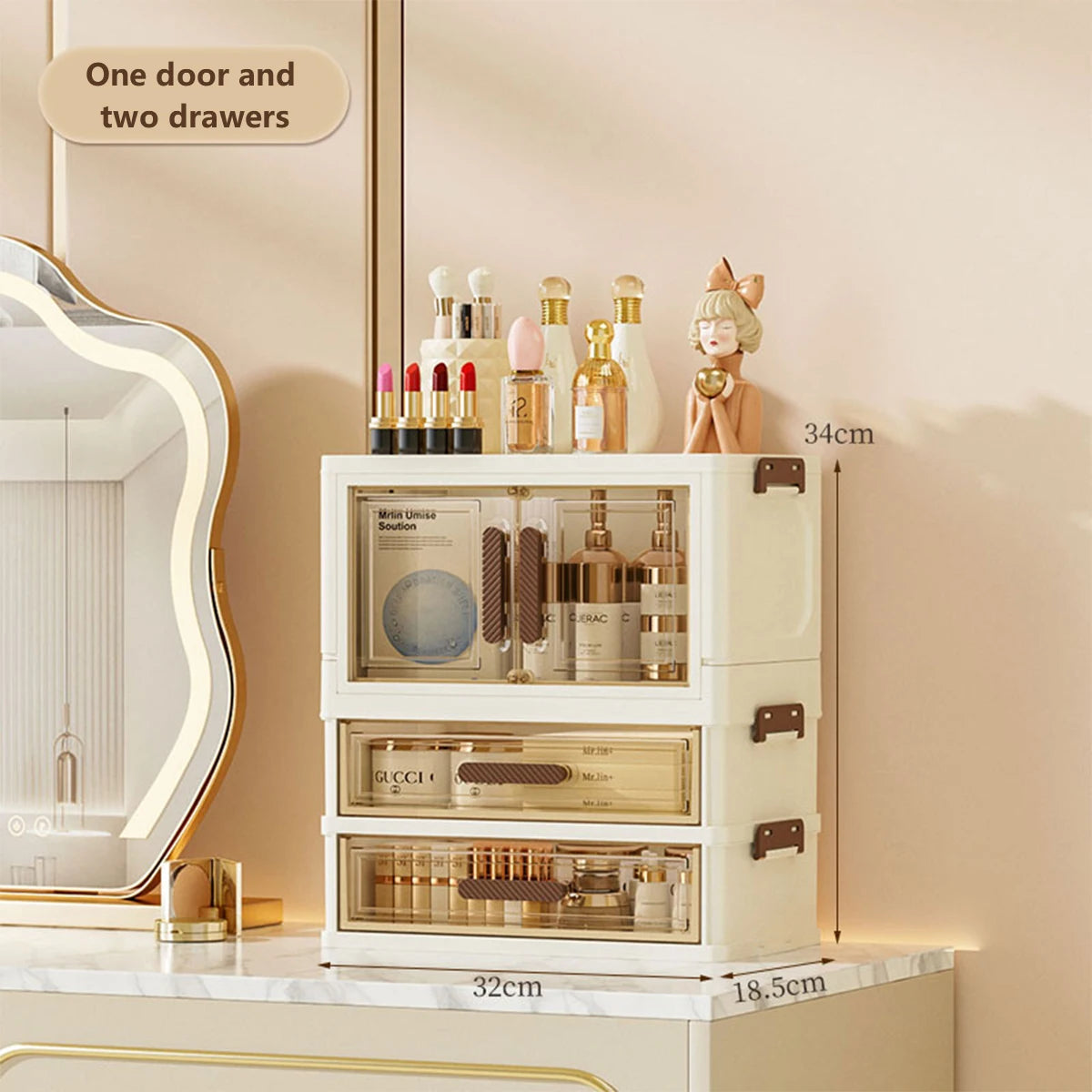 Organizador de Maquiagem Acrílico com Gavetas e Portas Magnéticas