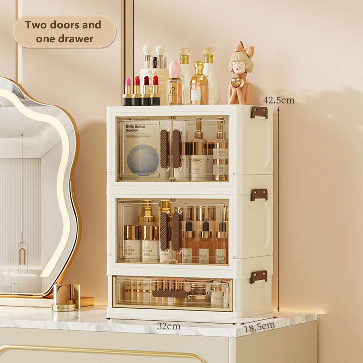 Organizador de Maquiagem Acrílico com Gavetas e Portas Magnéticas