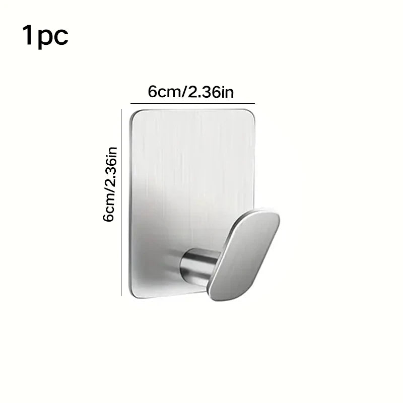 Kit 4 Peças Gancho Adesivo de Parede Efeito Aço Inox (Sem Furos)