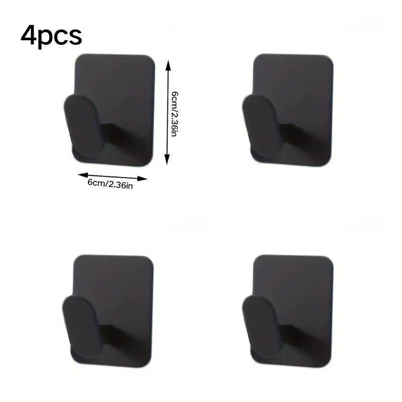 Kit 4 Peças Gancho Adesivo de Parede Efeito Aço Inox (Sem Furos)