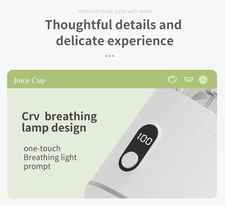 Copo Liquidificador Portátil 600ml: Bateria 2400mAh e 12 Lâminas