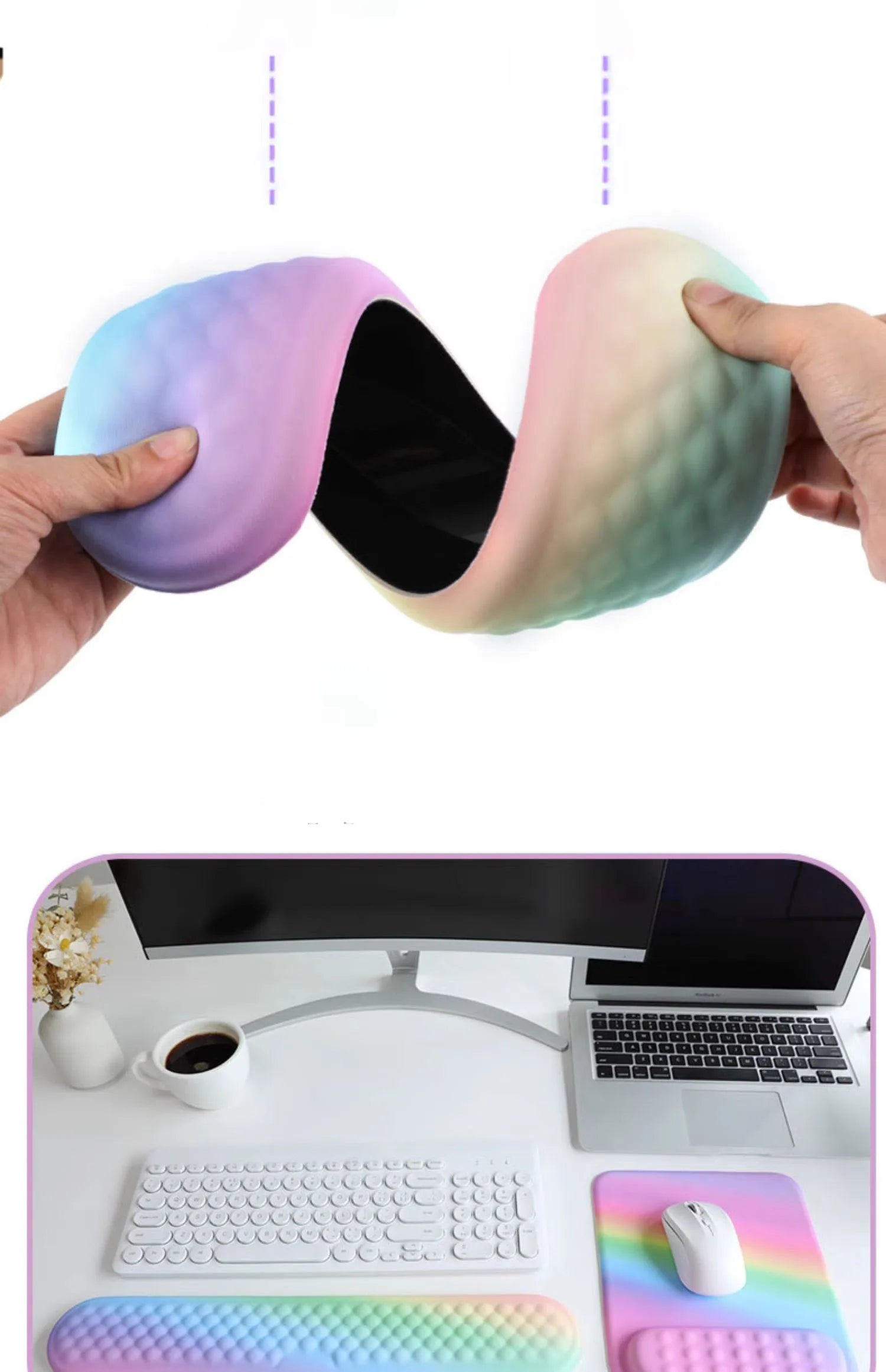 Kit Apoio de Pulso Ergonômico para Teclado e Mouse (Memory Foam)