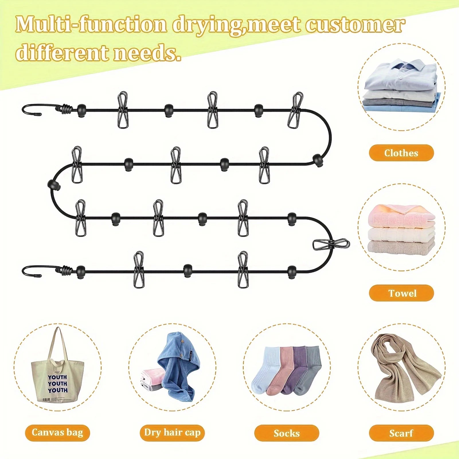 Varal Portátil de Viagem com 12 Pregadores (Retrátil 1.8m)