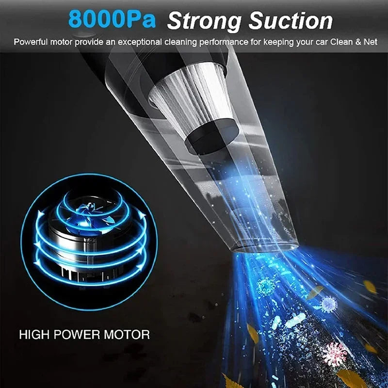 Mini Aspirador de Pó Portátil 12V para Carro com Alta Potência de Sucção