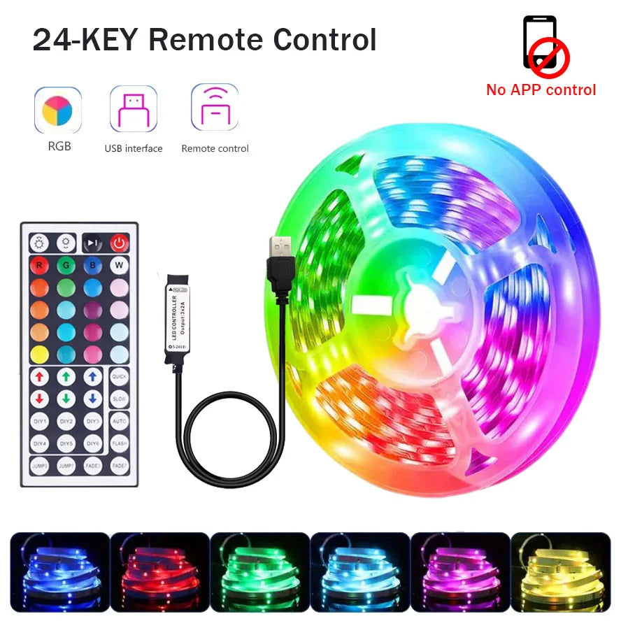 Fita LED RGB USB 5V com Controle via App para Decoração de Quarto